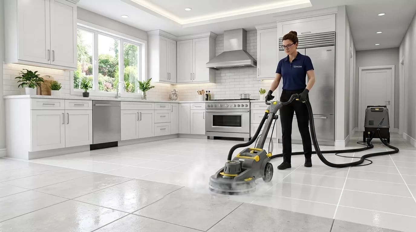 Tile and grout steam extraction cleaning