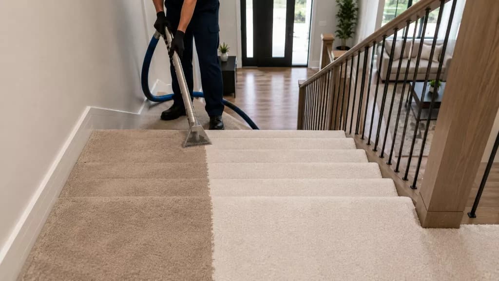 Illustrative comparison of carpeted stairs cleaning