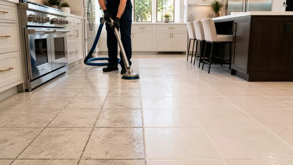 Illustrative ceramic tile and grout line cleaning comparison