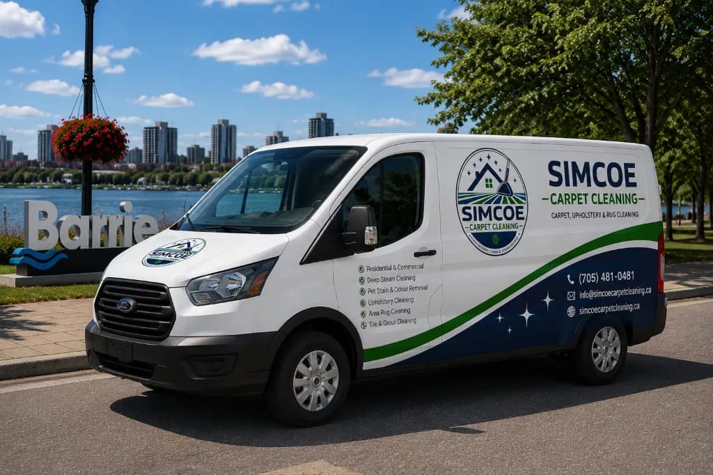 SteamX Carpet Cleaning branded service vehicle by Barrie sign