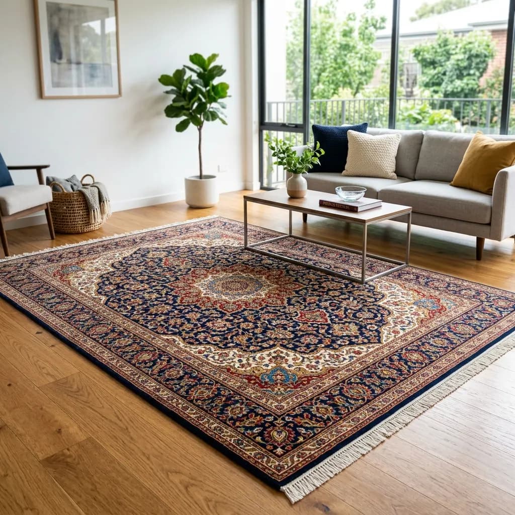 Clean detailed wool pattern area rug