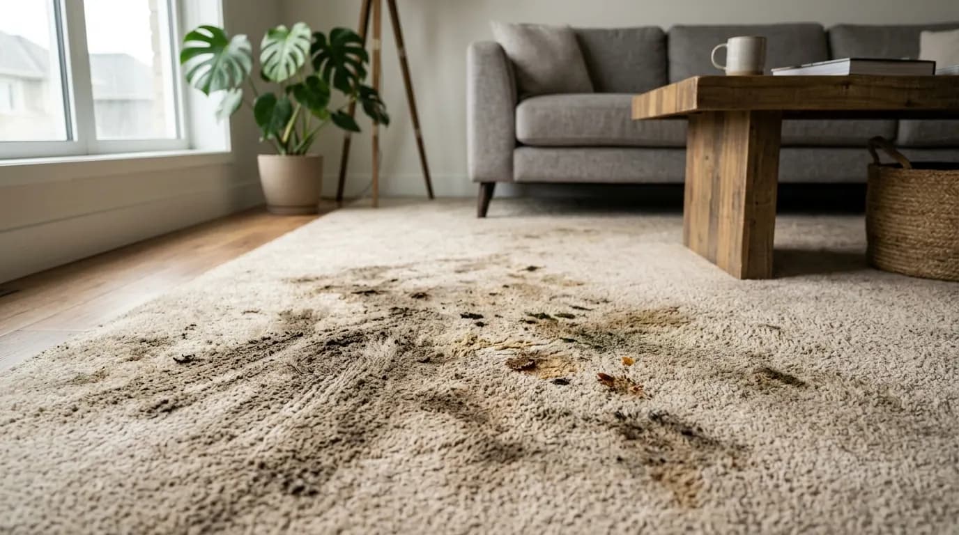 Inspection of dark carpet spot