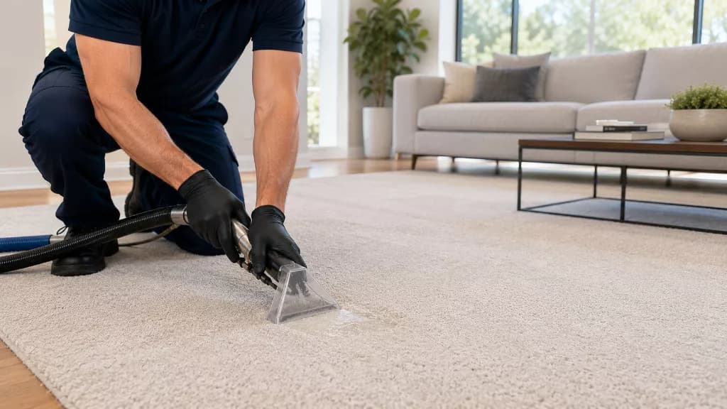 Extraction tool flushing pet stain from carpet backing