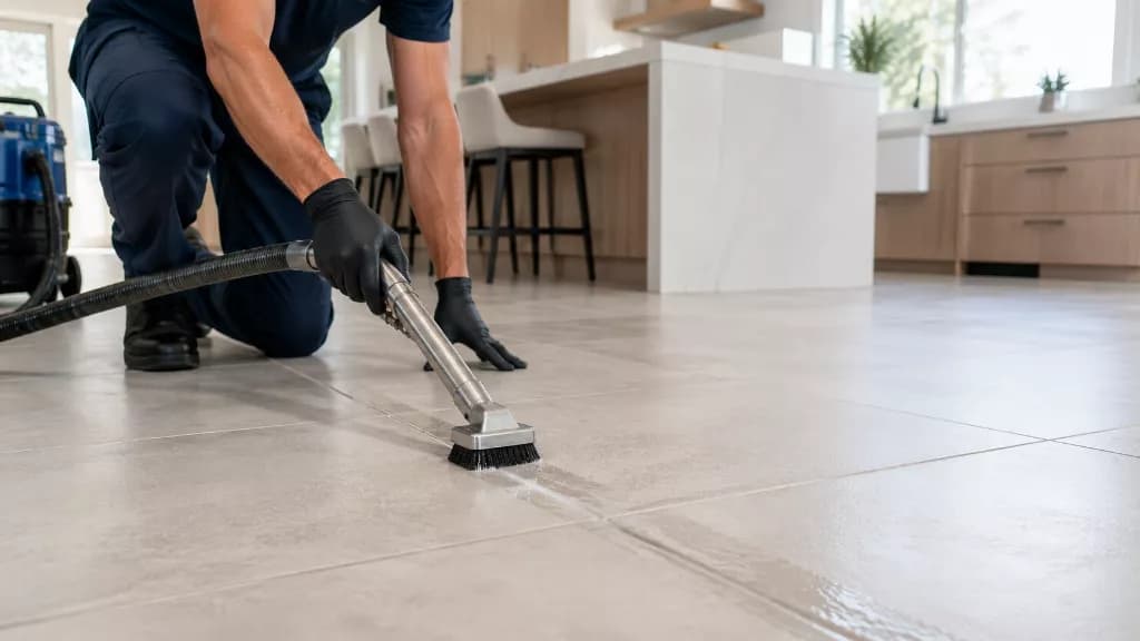 Tile cleaning extraction tool rinsing grout lines